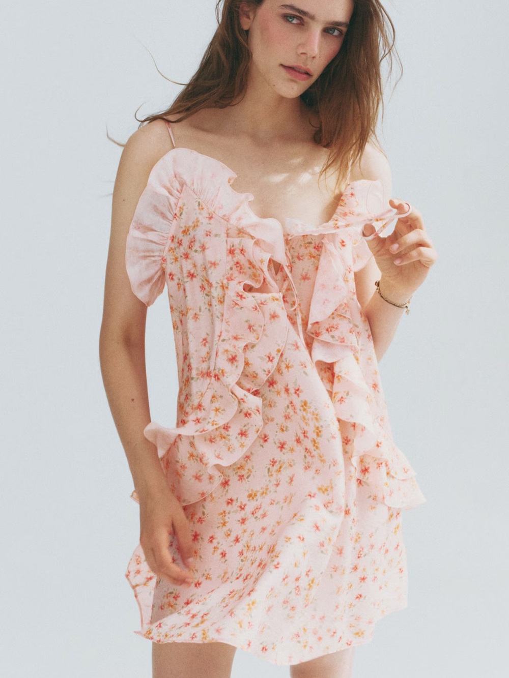 H&M Pink Floral Ruffle Slip Dress